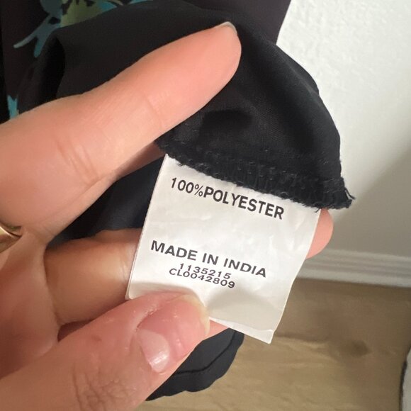 eShakti Sz L Custom Blue Green Floral Black Maxi Wrap Dress Bloomcore Boho - Picture 15 of 16